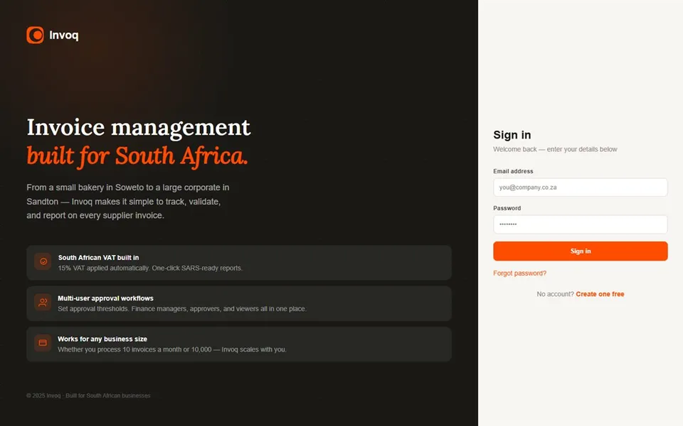 Invoq invoice management sign-in page